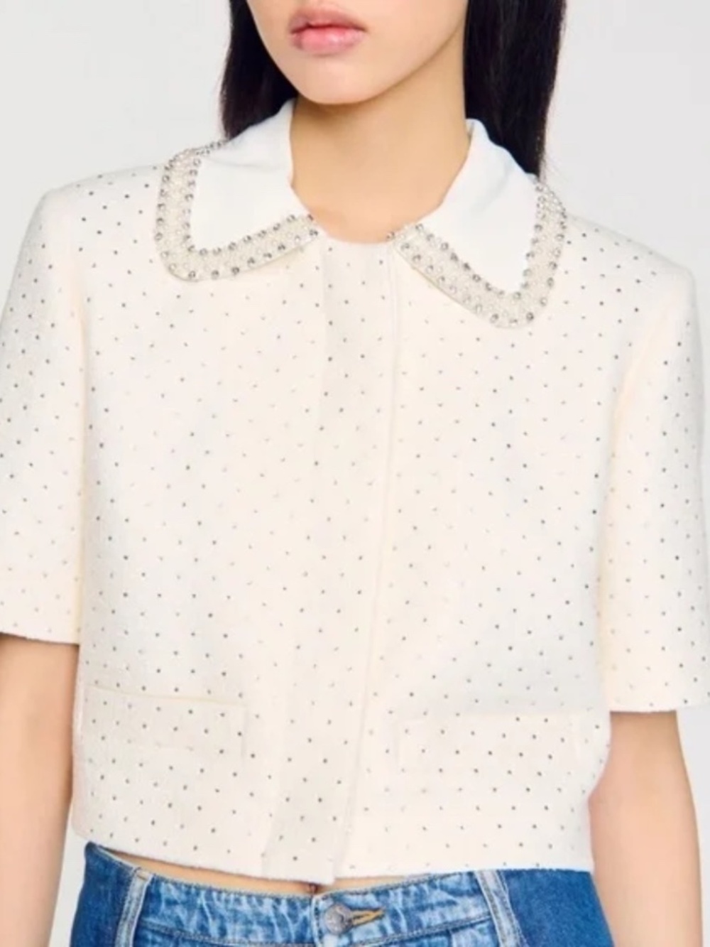 Lahavane Short-sleeved rhinestone jacket